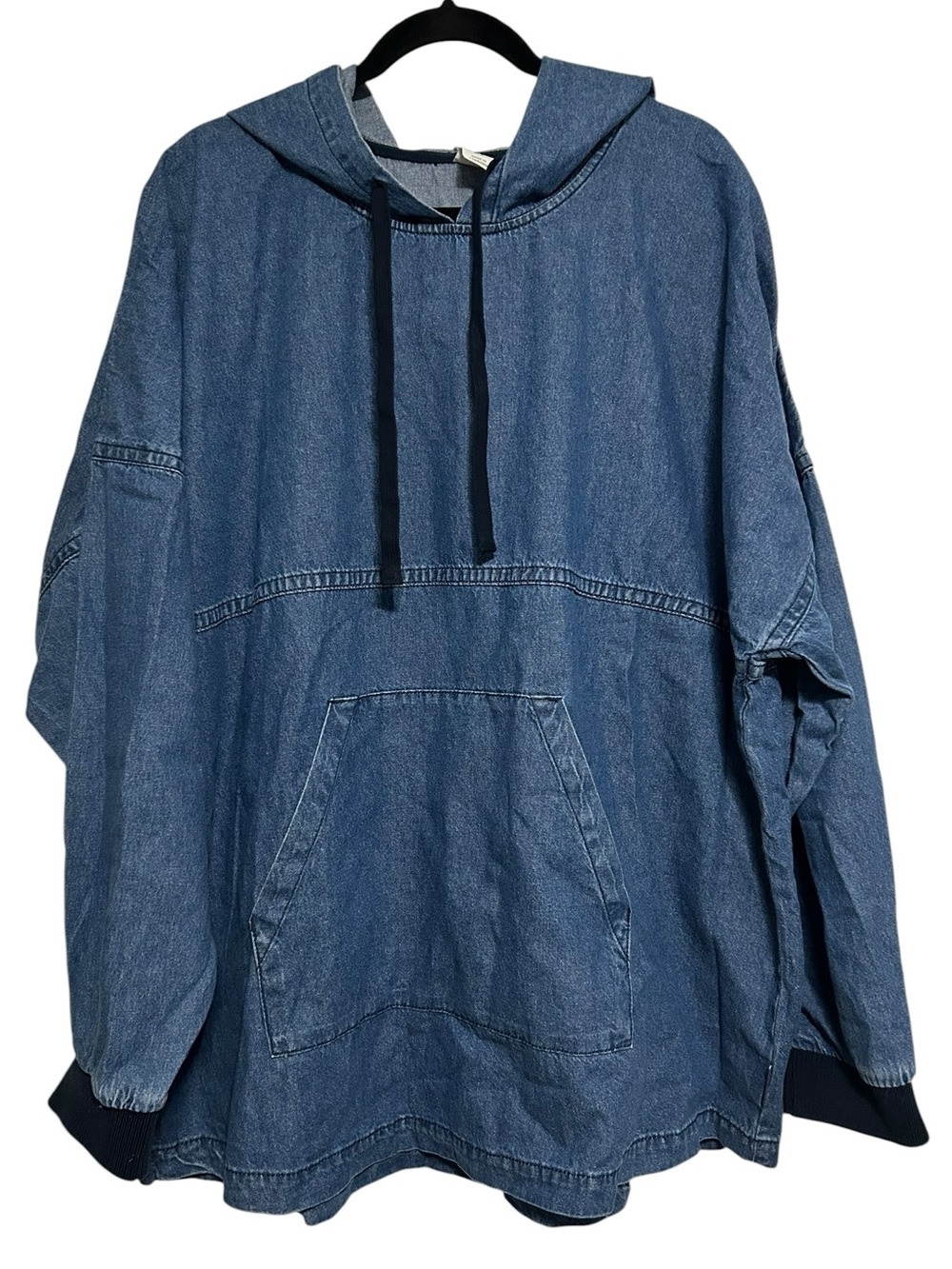Spirit Jersey Denim Hoodie Pullover Oversized Washed Blue Jean Sweatshirt Sz XL